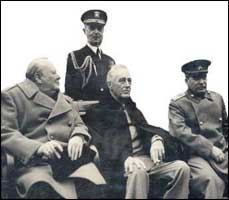 Admiral William D. Leahy seen here with the big 3: Churchill, Roosevelt, and Stalin at Yalta, Feb. 1945. 