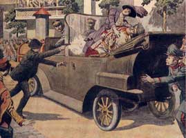 A pictorial of the assassination of the Archduke and his wife. 