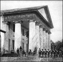 Union troops in front of the Custis-Lee Mansion in 1864. 