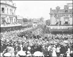 Troops of the Australian contingent marching through Melbourne. 
