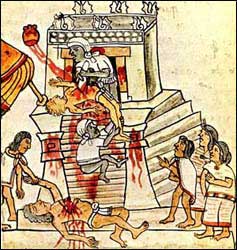 After the victim had his heart ripped, out he was thrown down the steps of the pyramid and then chopped up and eaten!!