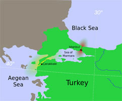 The Dardanelles connects the Sea of Marmara with the Aegean Sea. 