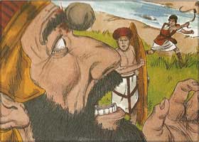 David smote him with a stone and then cut off his head.