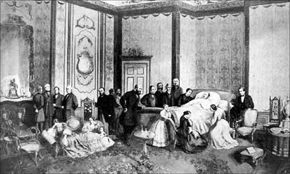 Bedroom scene at the death of Prince Albert. Nobody else caught this "highly infectious" typhoid disease. 
