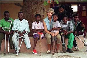 Princess Diana comforting victims of 