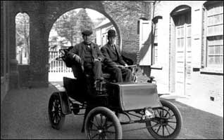 Thomas Edison and his son Chase in electric car, circa 1914.
