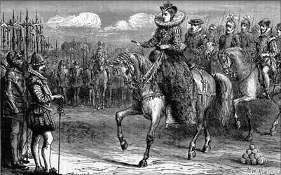 Queen Elizabeth addressing her troops at Tilbury. 