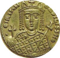 Gold solidus of Empress Irene. Her very brief reign lasted from 797 to 802. 