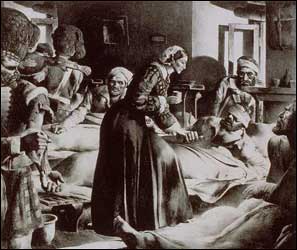Florence Nightingale nursing injured soldiers. 