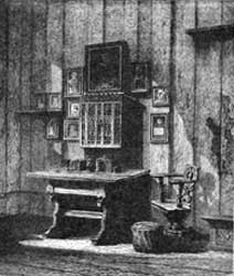 Saint Martin's study about 1850. On the right can be seen the ink stain and the broken plaster on the wall. 
