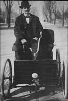 First Ford "car" called a Quadricycle made its debut in 1896. Notice it had no steering wheel. 
