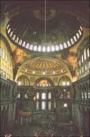 Interior view of Hagia Sophia showing verses from the Koran. 