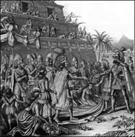 Emperor Montezuma II greeted Cortés cordially and invited him to live in his palace. 