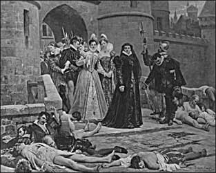 Scene from the massacre of the Huguenots in Paris. 