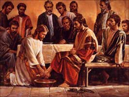Jesus washing the disciples' feet. 