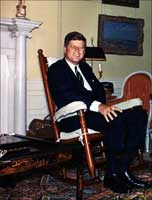 President Kennedy in his famous rocking chair. 