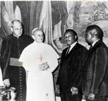 Pope Paul VI with Archbishop Marcinkus, Martin Luther King, and Ralph Abernathy.