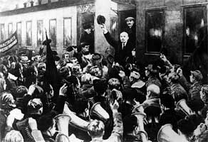 Lenin haranguing the crowd upon 