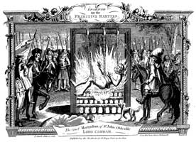Cruel burning of Sir John Oldcastle from Foxe's Book of Christian Martyrs. 