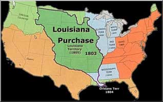 The Louisiana Territory was purchased from France in 1803. It doubled the size of the United States. 