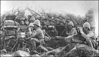 British troops laying down a deadly fire with their Maxim machine gun. 