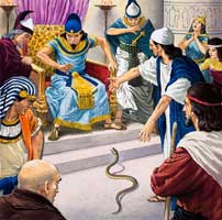 The rod of Moses became a serpent in the court of Pharaoh. 