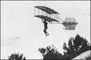 Chanute and his 1896 biplane hang glider, 