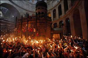 The lighting of the Holy Fire in the Church 