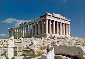 Ruins of the Parthenon in Athens, Greece. 
