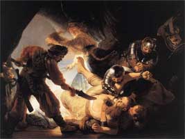 The blinding of Samson by Rembrandt.