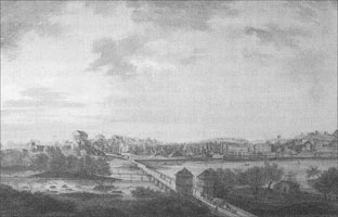 Rat infested Richmond in 1806, topped by Jefferson's capitol building. 