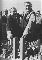Governor Nelson Rockefeller (left) with NYC Mayor John Lindsay inspecting a model of the Twin Towers.