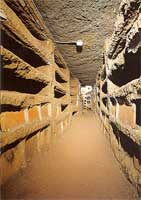 Vast underground Christian burial places in subterranean Rome. 