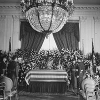 FDR lying-in-state in the East Room of the White House. 