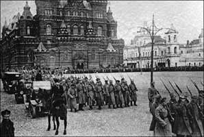 Bolshevik forces marching on Red Square in 1917. 