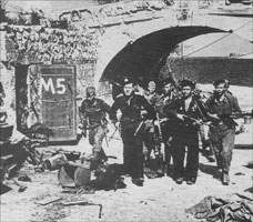 Russian naval infantrymen entering Sevastopol on May 10, 1944.