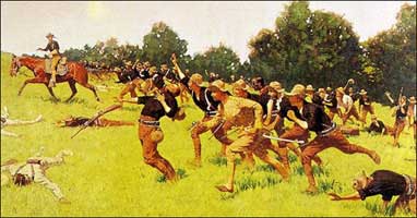 Harvard educated "Rough Rider" Roosevelt leading the charge up San Juan Hill in 1898. 