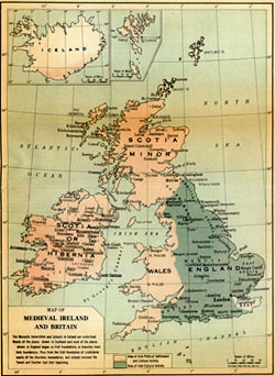 Map of Medieval Ireland and Britain.