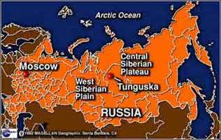 Tunguska is located in central Siberia. 