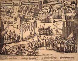 Dutch print showing the massacre after the surrender of the city. 