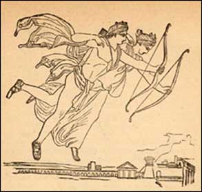 Apollo and Diana spreading the pestilence against Pagan Rome's enemies.