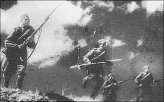 Soviet troops crossing the Manchurian 