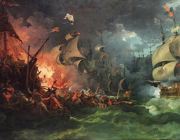 Defeat of the Spanish Armada, by Philippe-Jacques de Loutherbourg, depicts the battle of Gravelines.