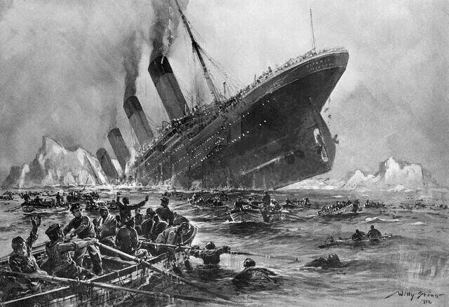 RMS Titanic departing Southampton on April 10, 1912. 