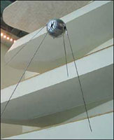 Sputnik 1 hanging from the ceiling of the UN lobby.