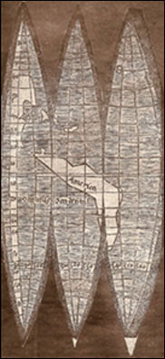 Universalis Cosmographia, the Waldseemüller wall map dated 1507, depicts the Americas, Africa, Europe, Asia, and the Pacific Ocean separating Asia from the Americas.