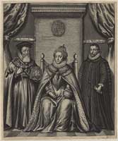 William Cecil (L) with Francis Walsingham and Queen Elizabeth. 
